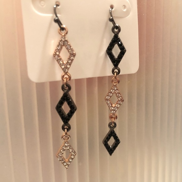 Pave Geometric Drop Earrings - Picture 2 of 4
